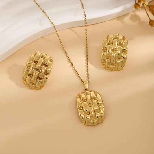Set aus Europäischen Stil 304 Edelstahl Geflochtenes Design Ohrringe und Halskette